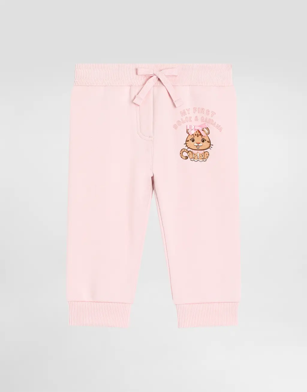 豹纹配蝴蝶结抓绒长裤