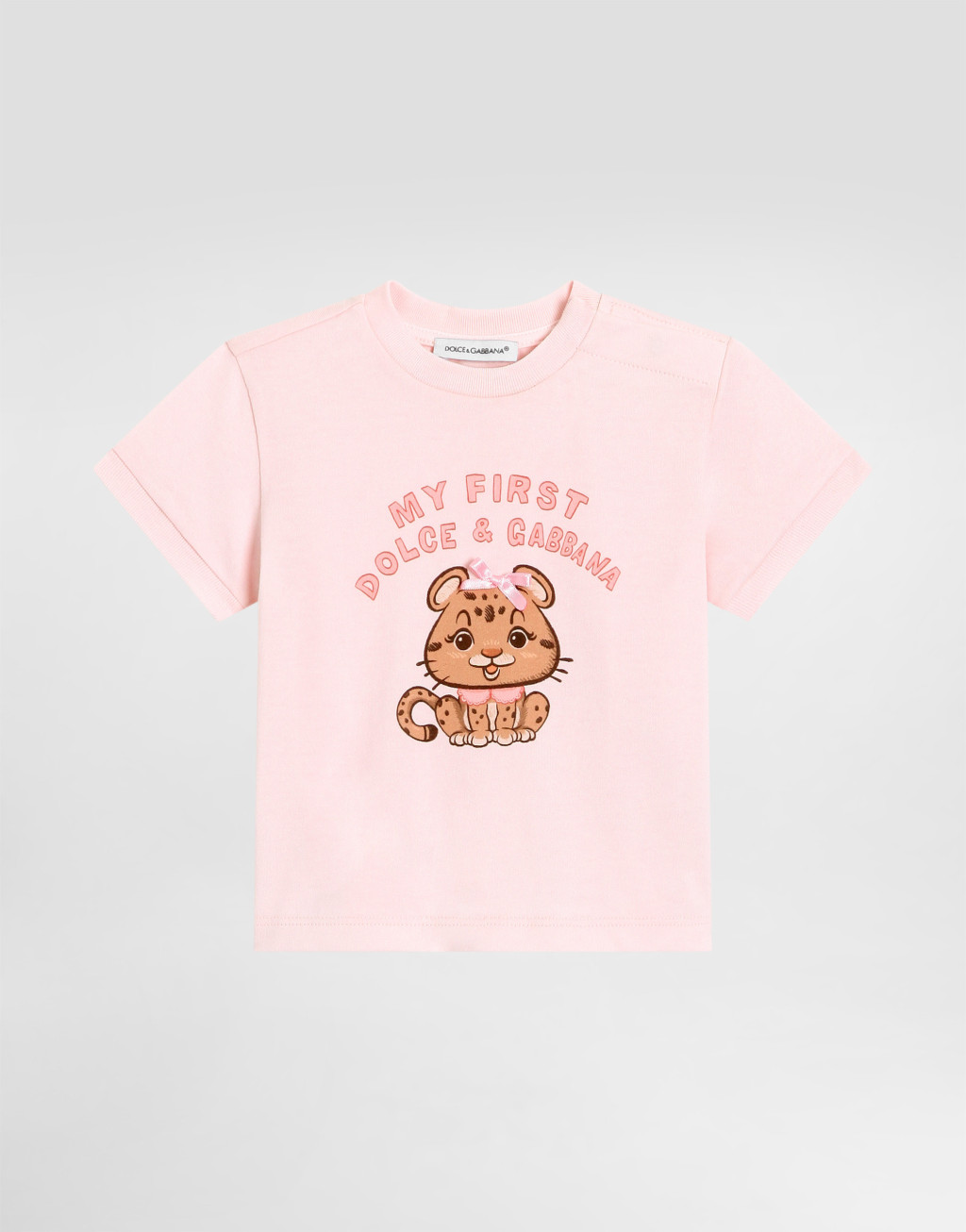 豹纹印花配蝴蝶结弹力棉T恤1