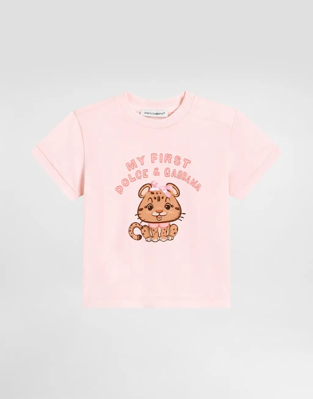 豹纹印花配蝴蝶结弹力棉T恤