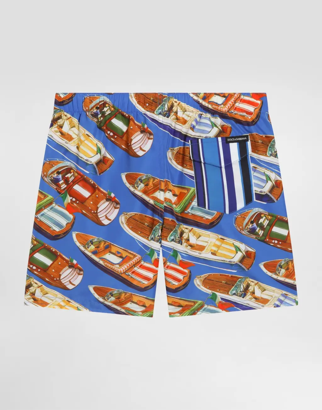 摩托艇印花条纹中长款尼龙泳裤