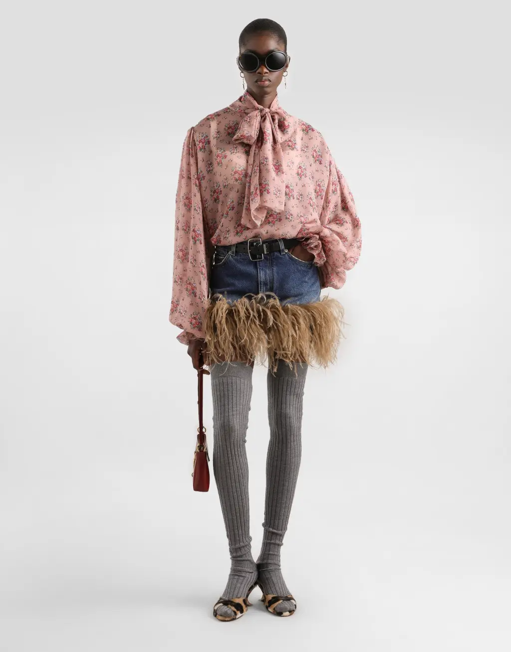 花束印花雪纺上衣