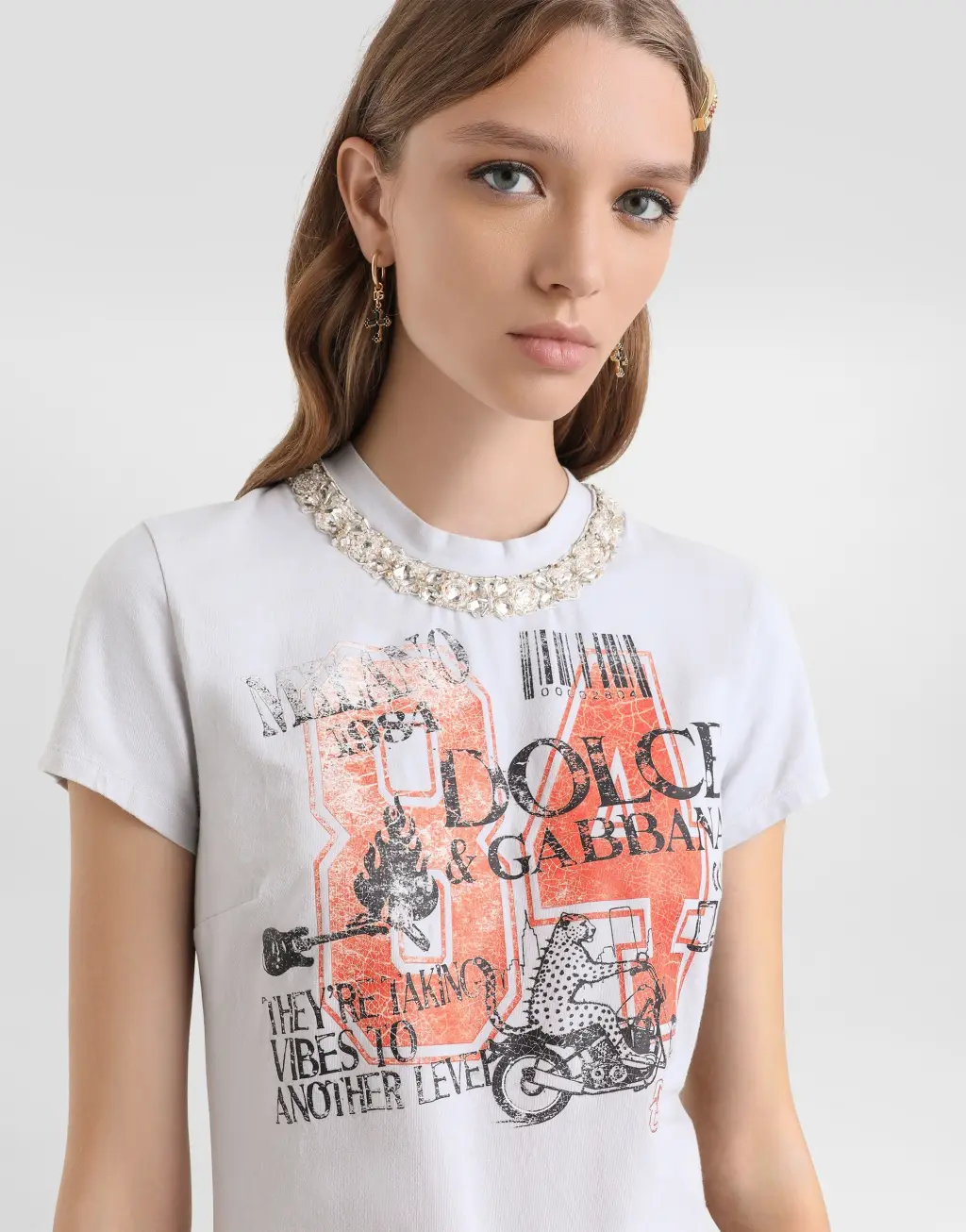 T恤 针织平纹 饰以水晶 印花