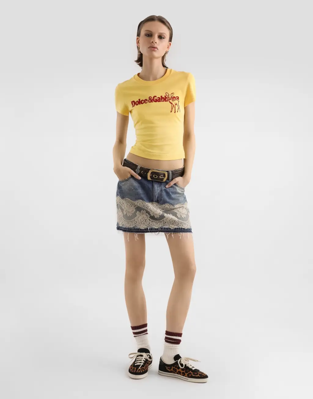 蕾丝牛仔半身裙