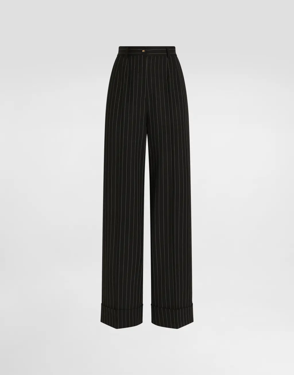 细条纹双弹力羊毛长裤