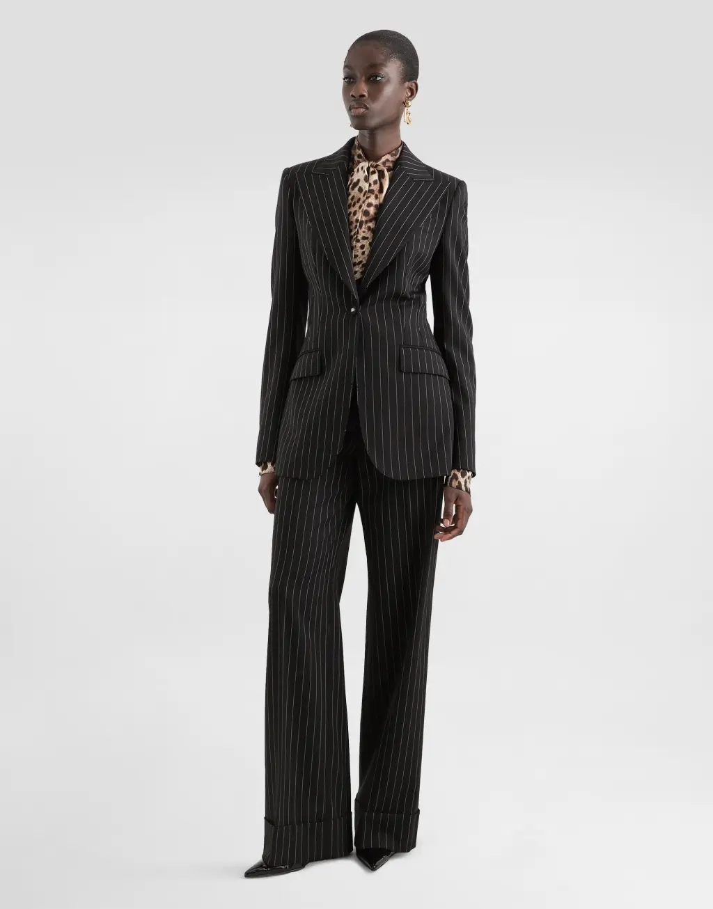 细条纹羊毛单排扣夹克