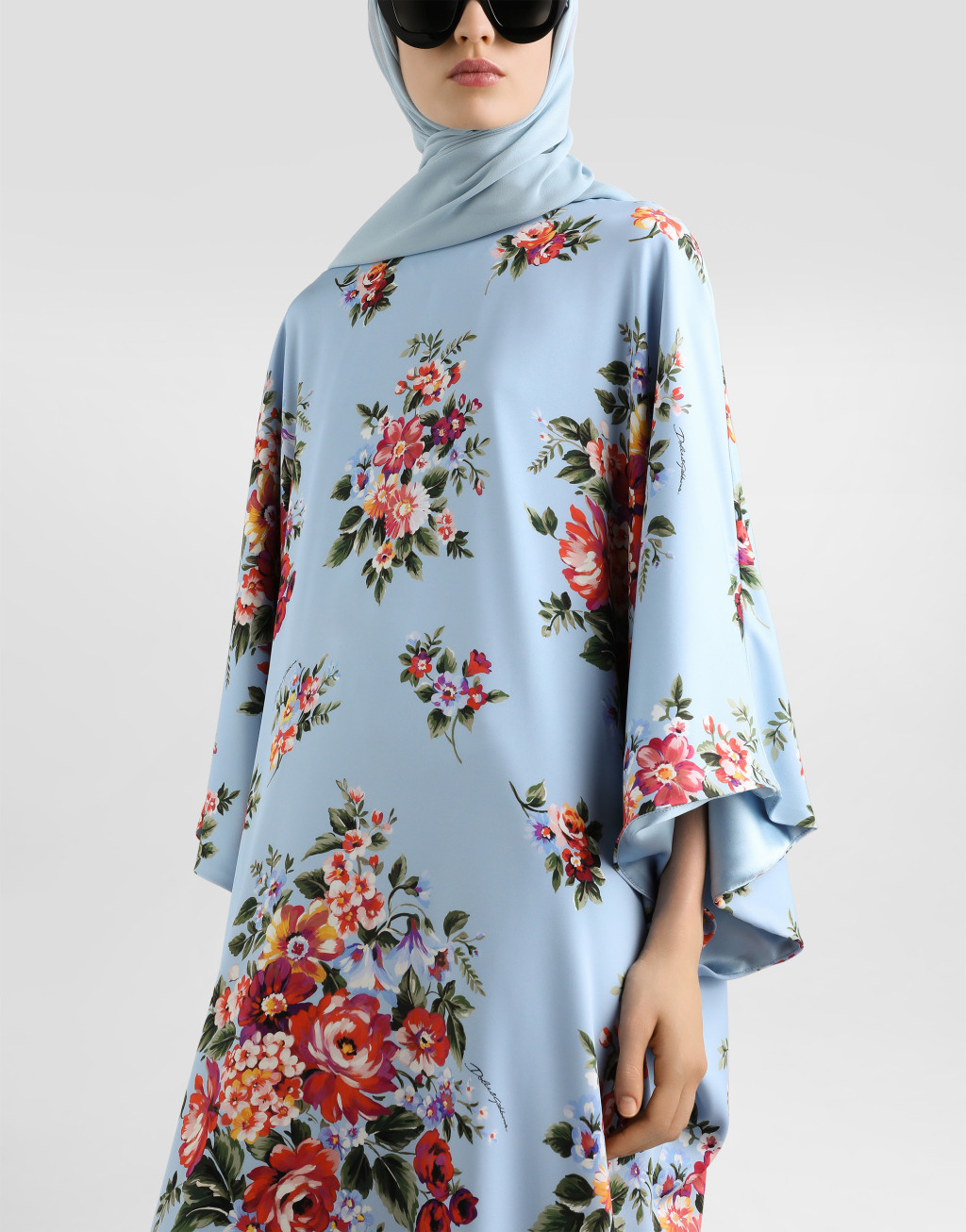 花束印花长款查米尤斯绸缎连衣裙4