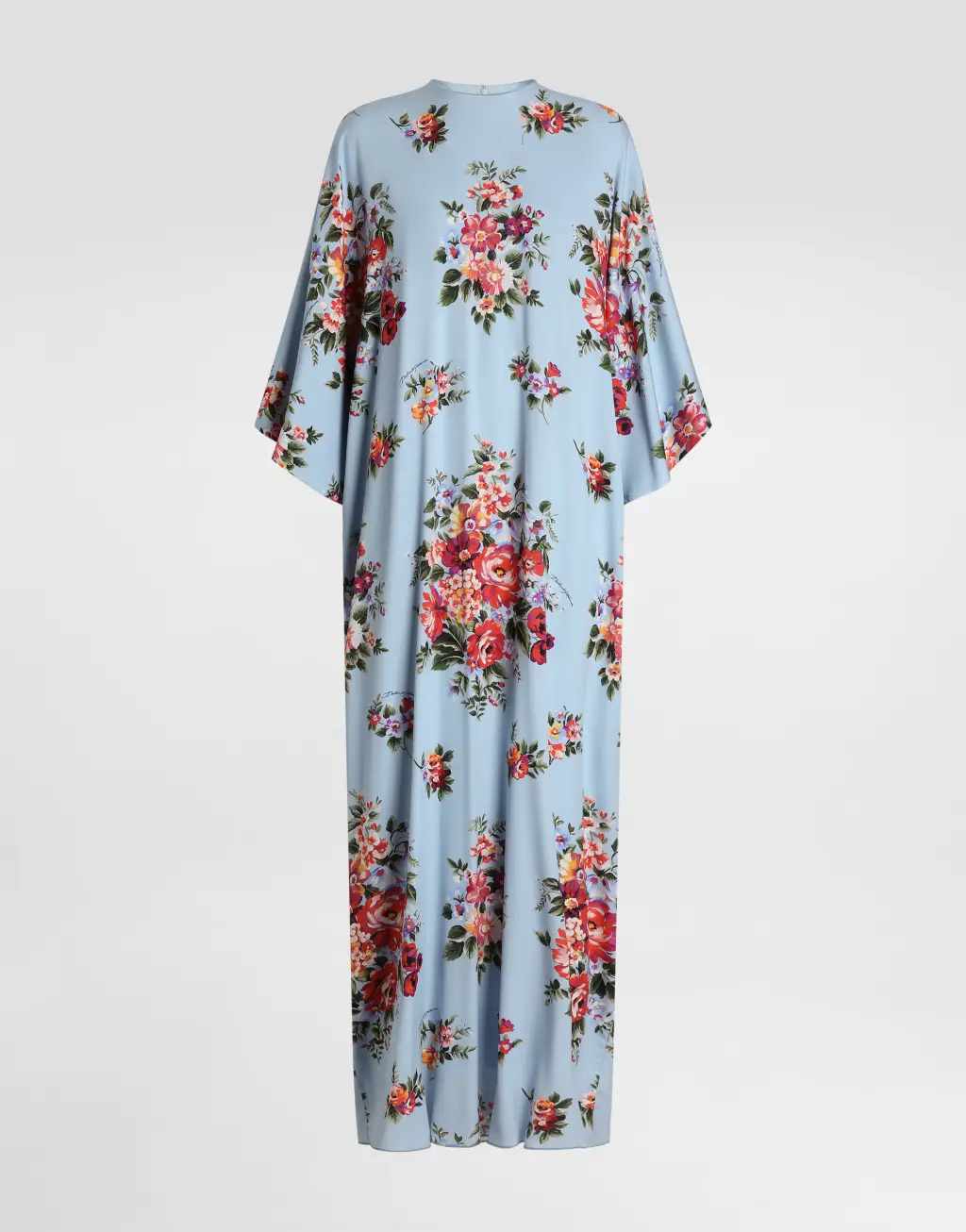 花束印花长款查米尤斯绸缎连衣裙