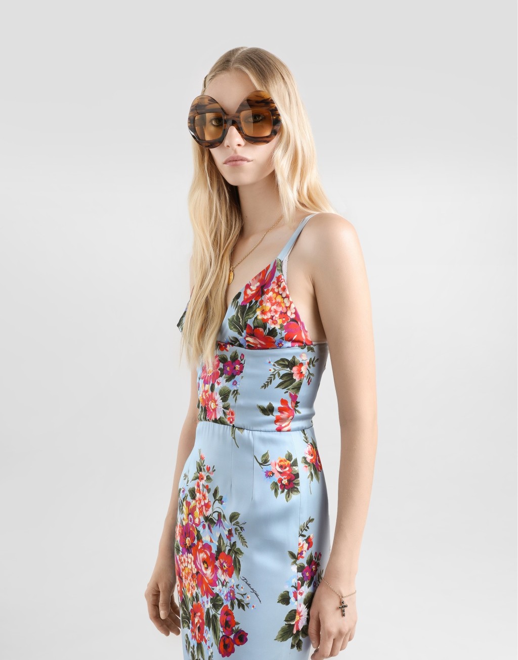 花束印花缎面连衣裙4