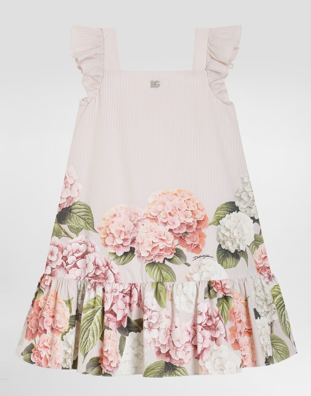 绣球花印花条纹棉帆布连衣裙1