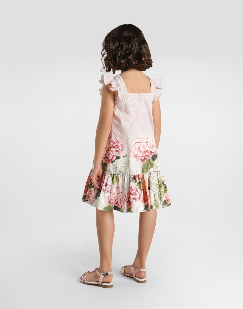 绣球花印花条纹棉帆布连衣裙4