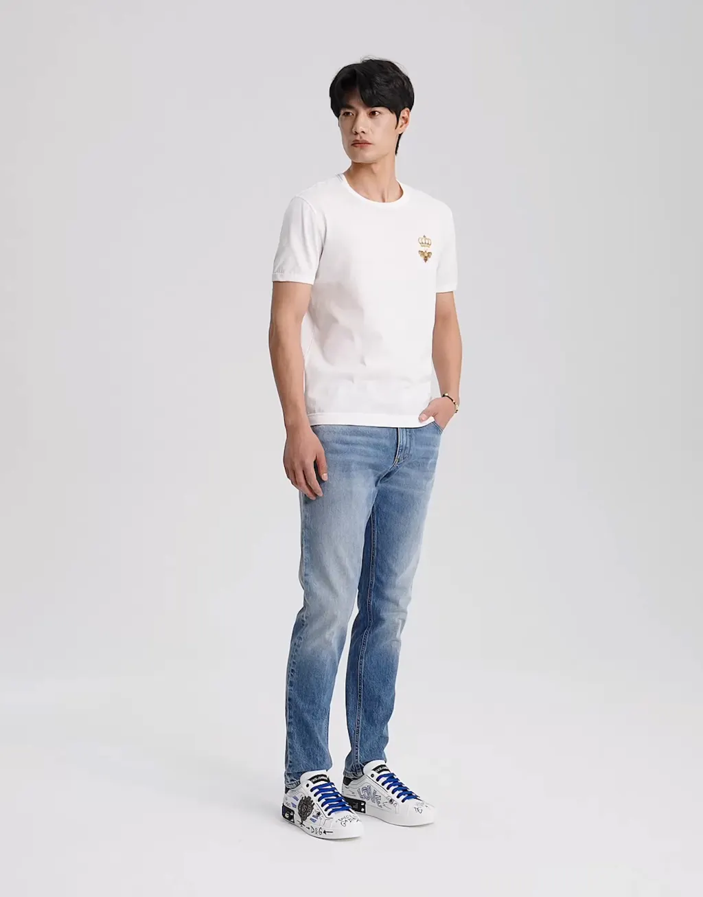 Portofino 铆钉与刺绣牛皮革运动鞋