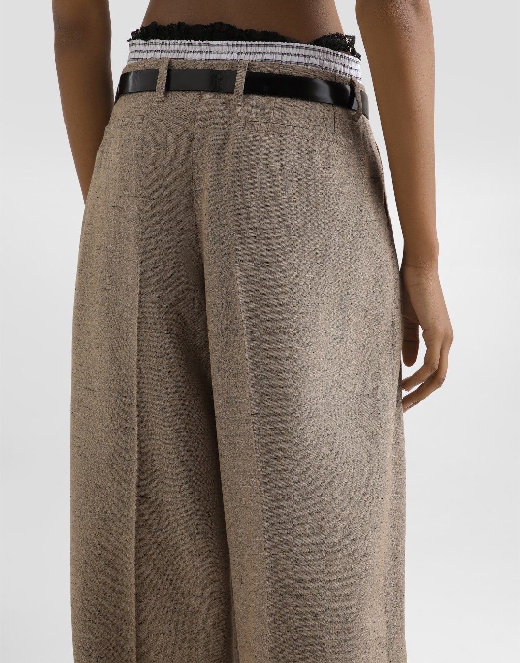 粗花呢质感亚麻与粘胶混纺长裤6