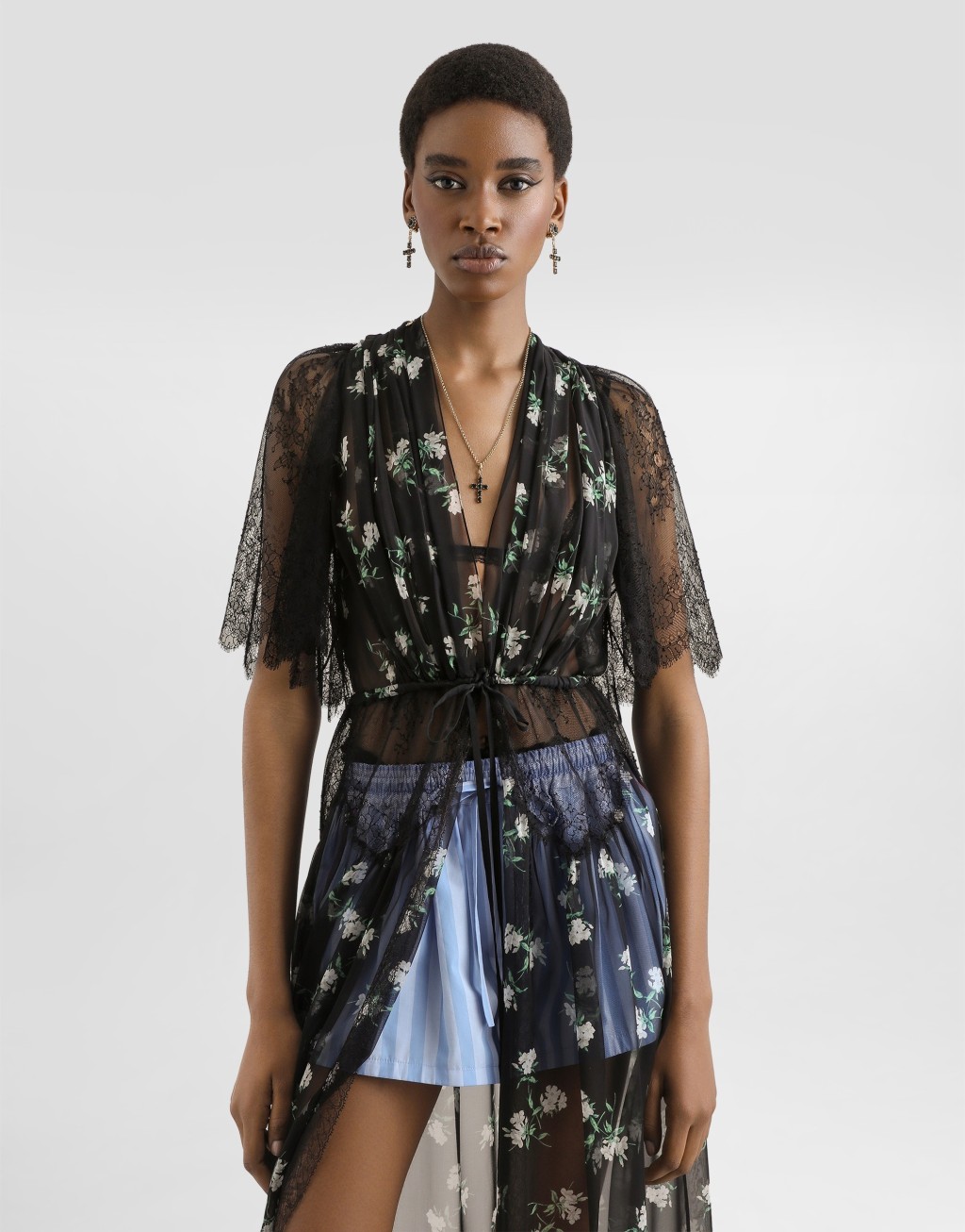 紫罗兰印花雪纺袍式连衣裙4