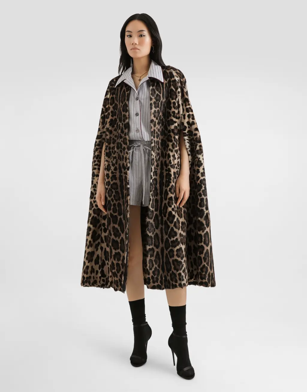 条纹府绸阔腿短裤