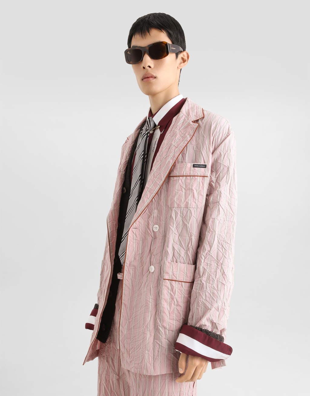 褶皱条纹布料衬衫式梳妆袍4