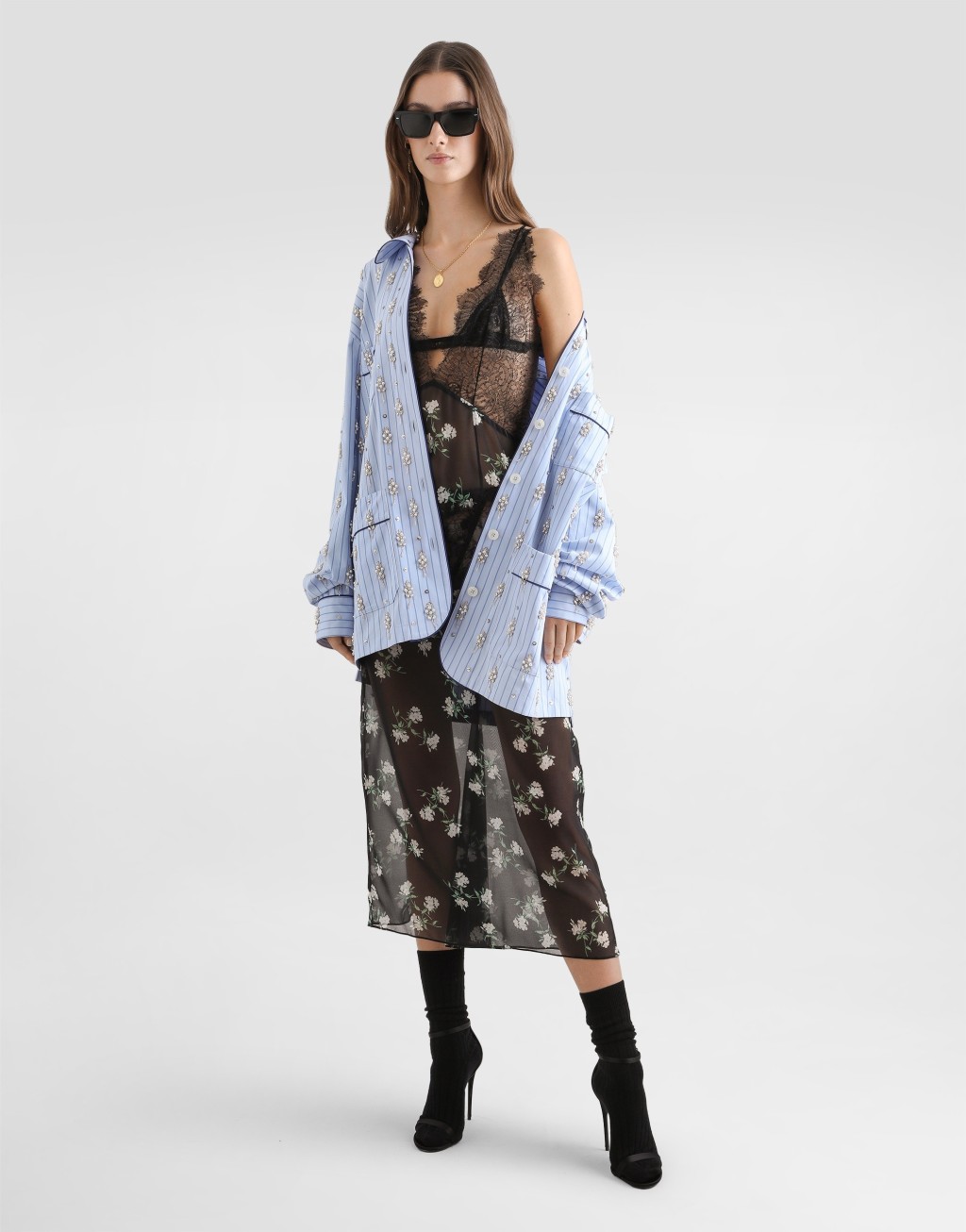 紫罗兰印花蕾丝拼接连衣裙2