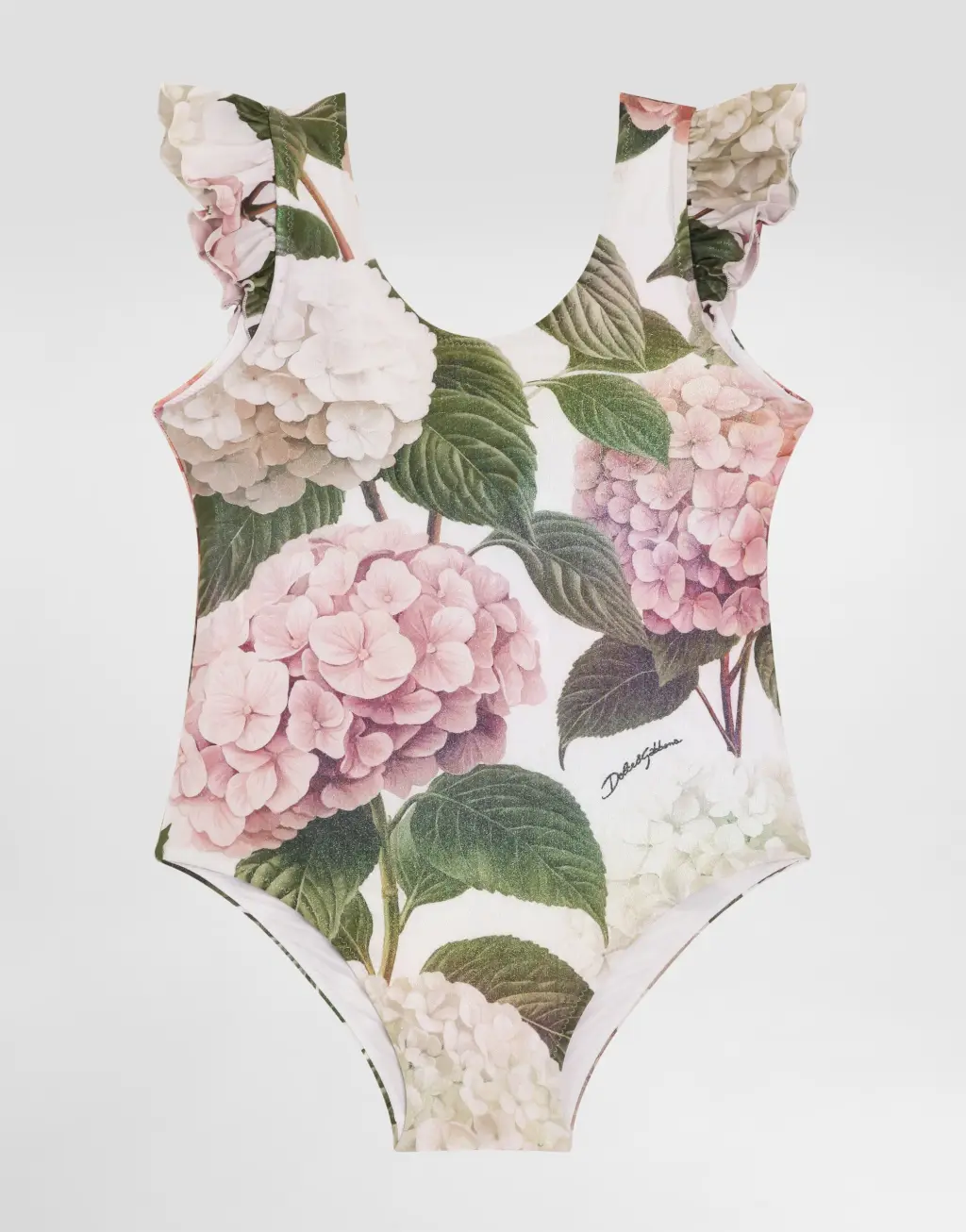 绣球花印花连体泳衣