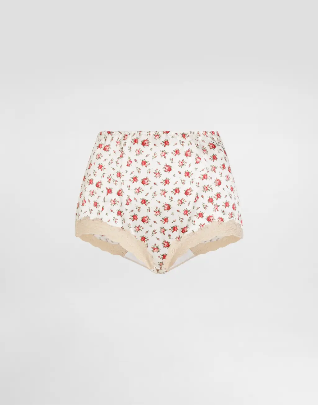 缎布三角裤 饰以蕾丝 玫瑰小花印花