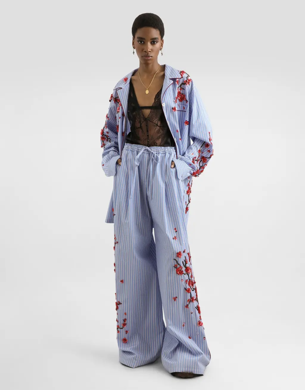 樱桃树刺绣府绸长裤