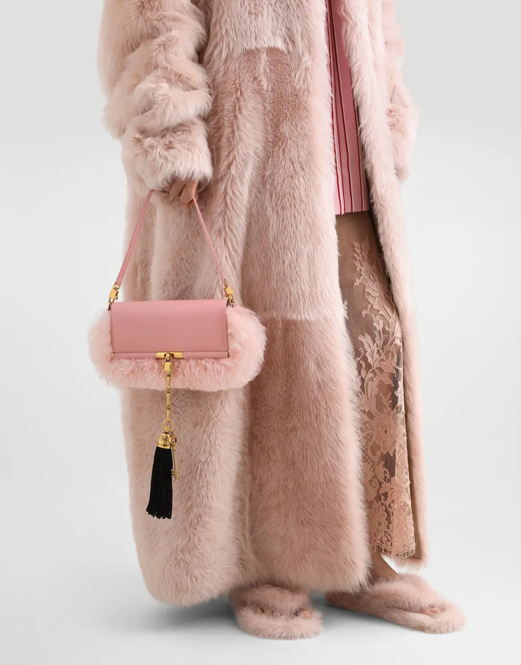 Marlene 羊剪绒与Palmellato纹理小牛皮单肩包