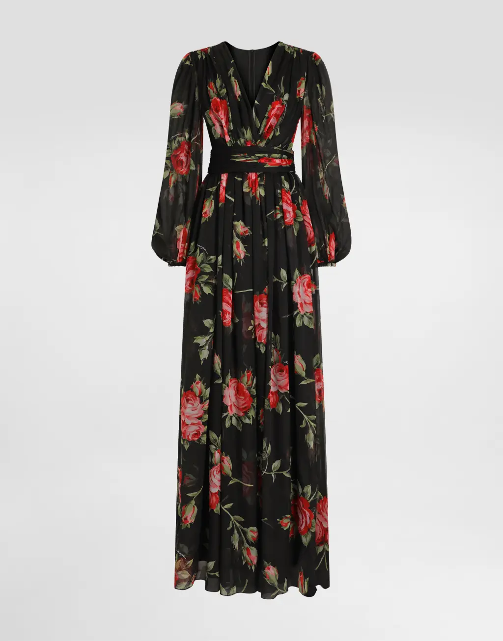 【雪纺裙】玫瑰印花雪纺长款连衣裙