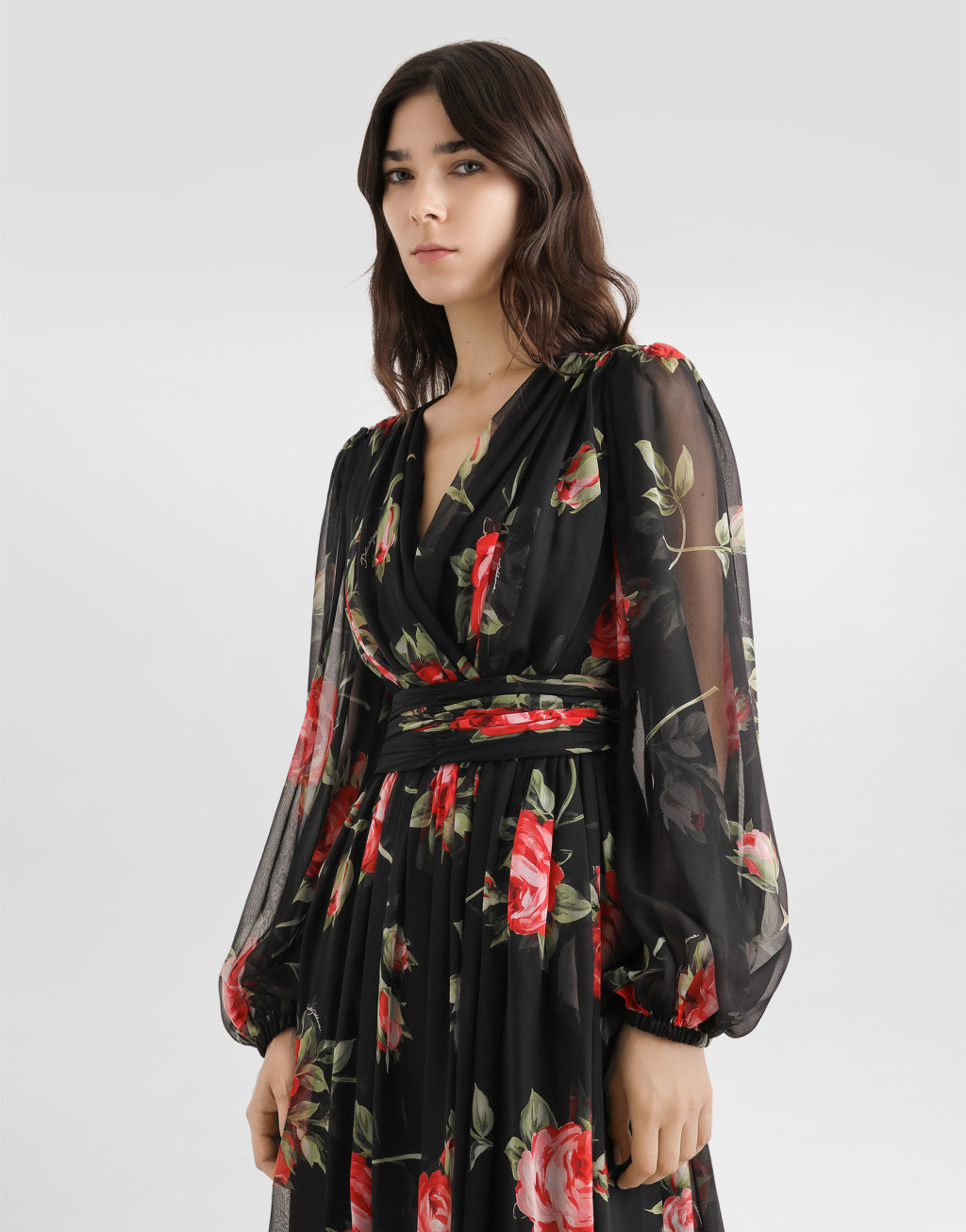 【雪纺裙】玫瑰印花雪纺长款连衣裙4