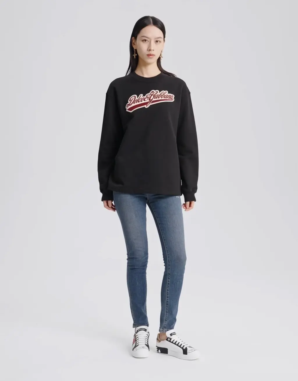 拼饰棉质圆领卫衣