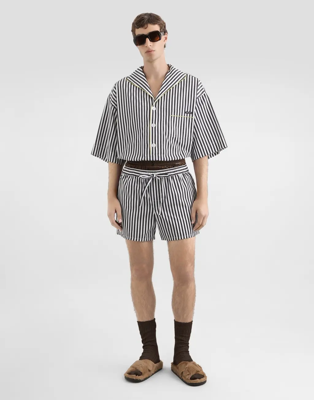 条纹府绸百慕大短裤