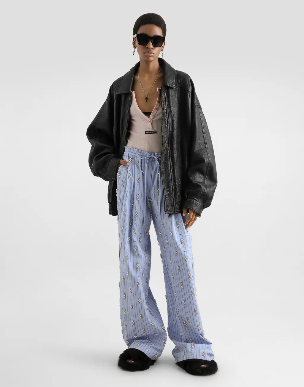 罗纹棉质亨利领 T 恤衫