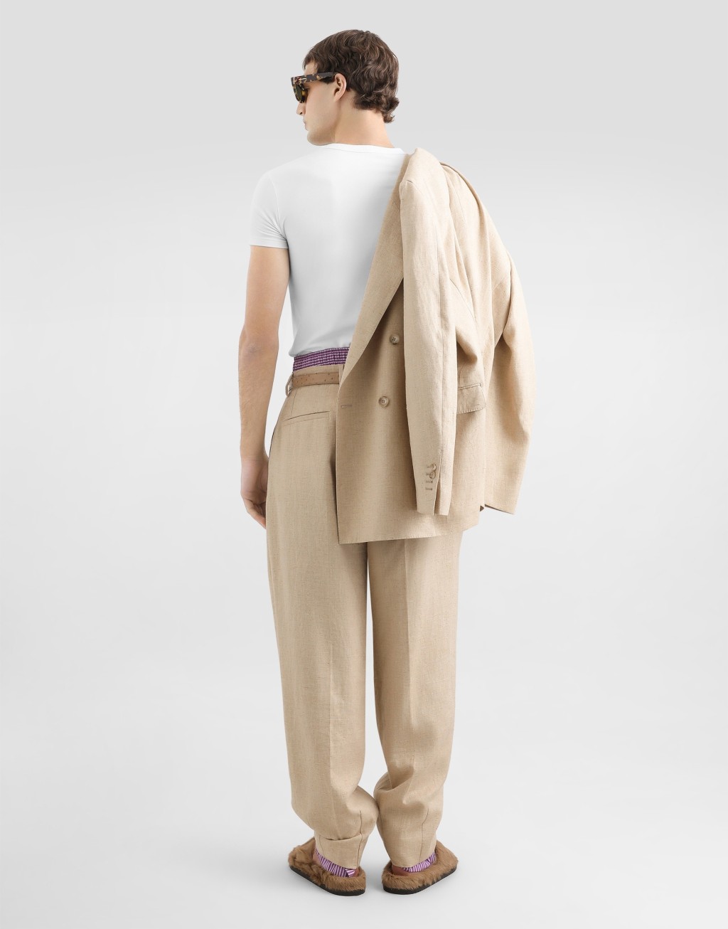 大麻纤维与真丝混纺粗花呢质感长裤3