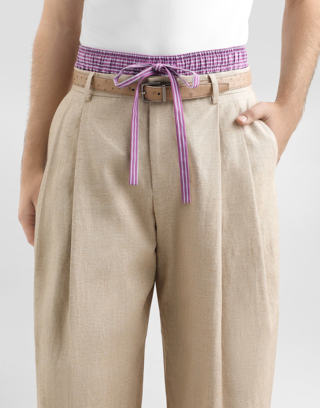 大麻纤维与真丝混纺粗花呢质感长裤5