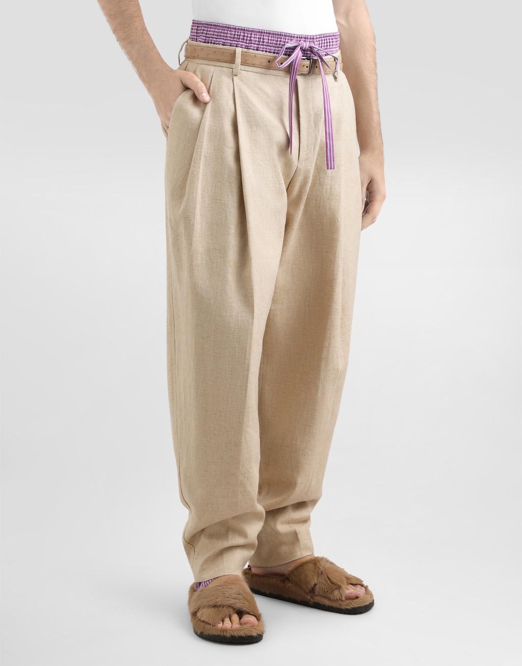 大麻纤维与真丝混纺粗花呢质感长裤4