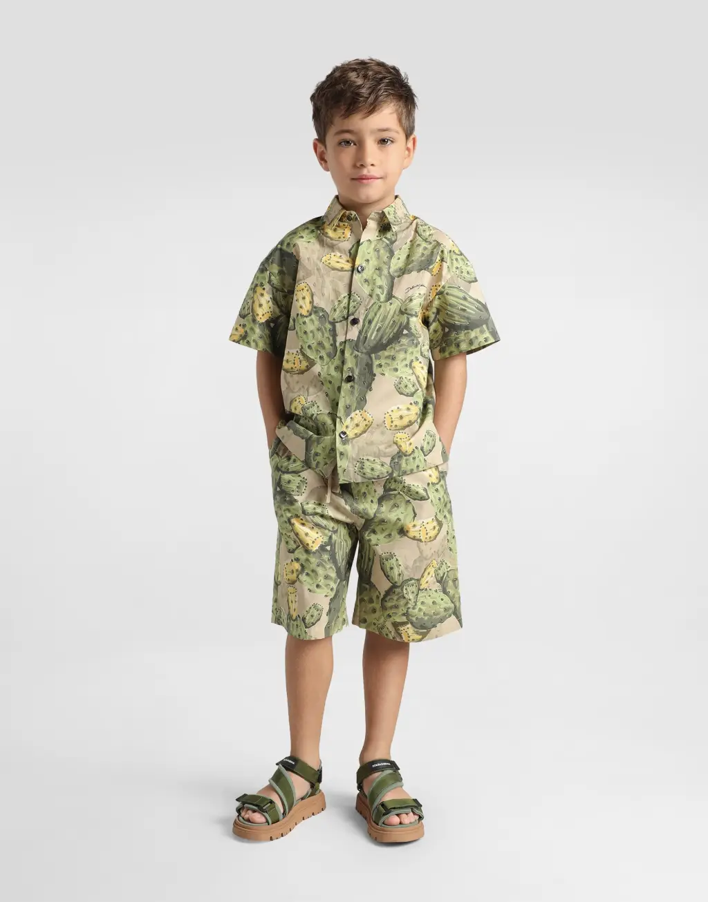 仙人掌印花府绸百慕大短裤