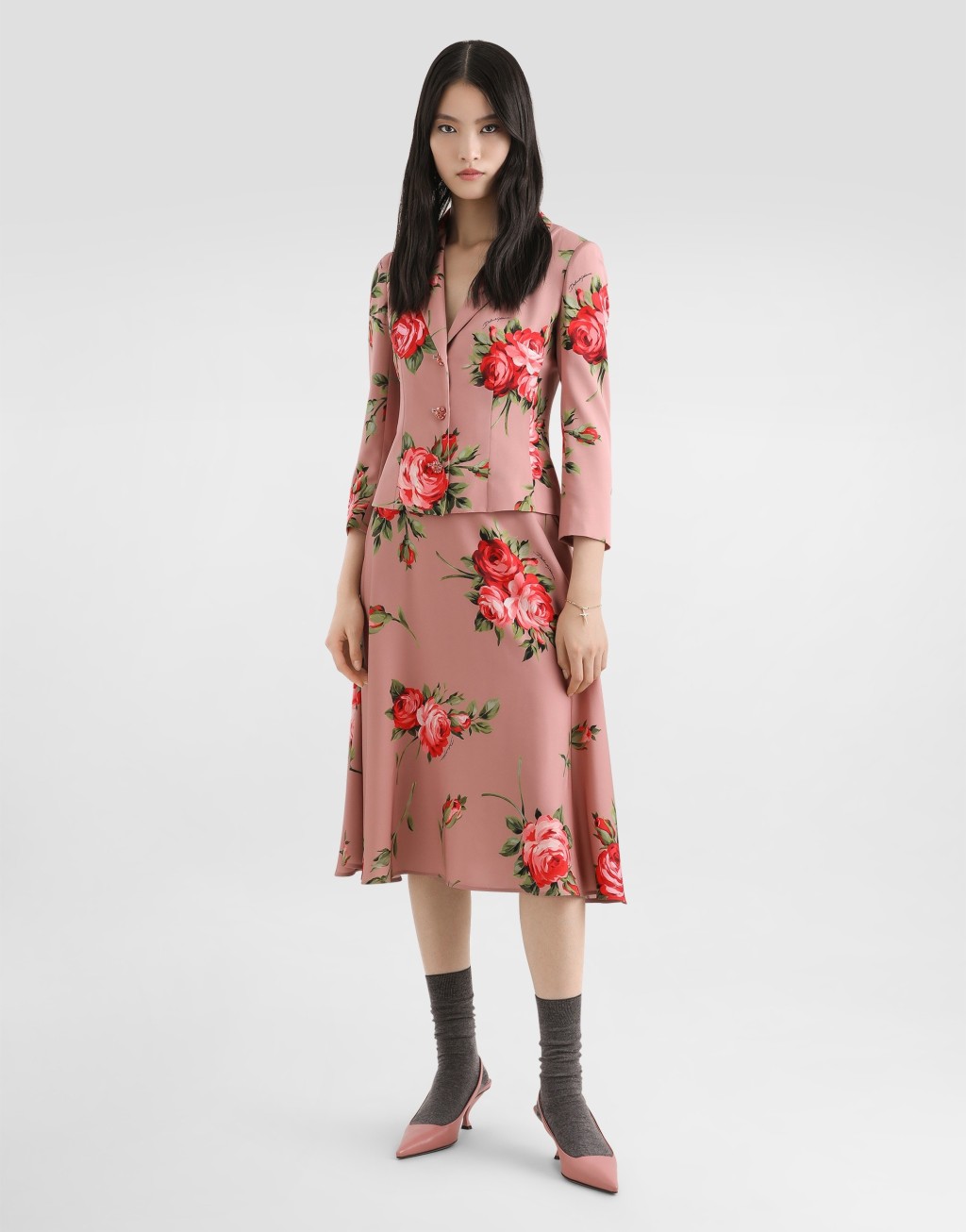 玫瑰花束印花中长半身裙2