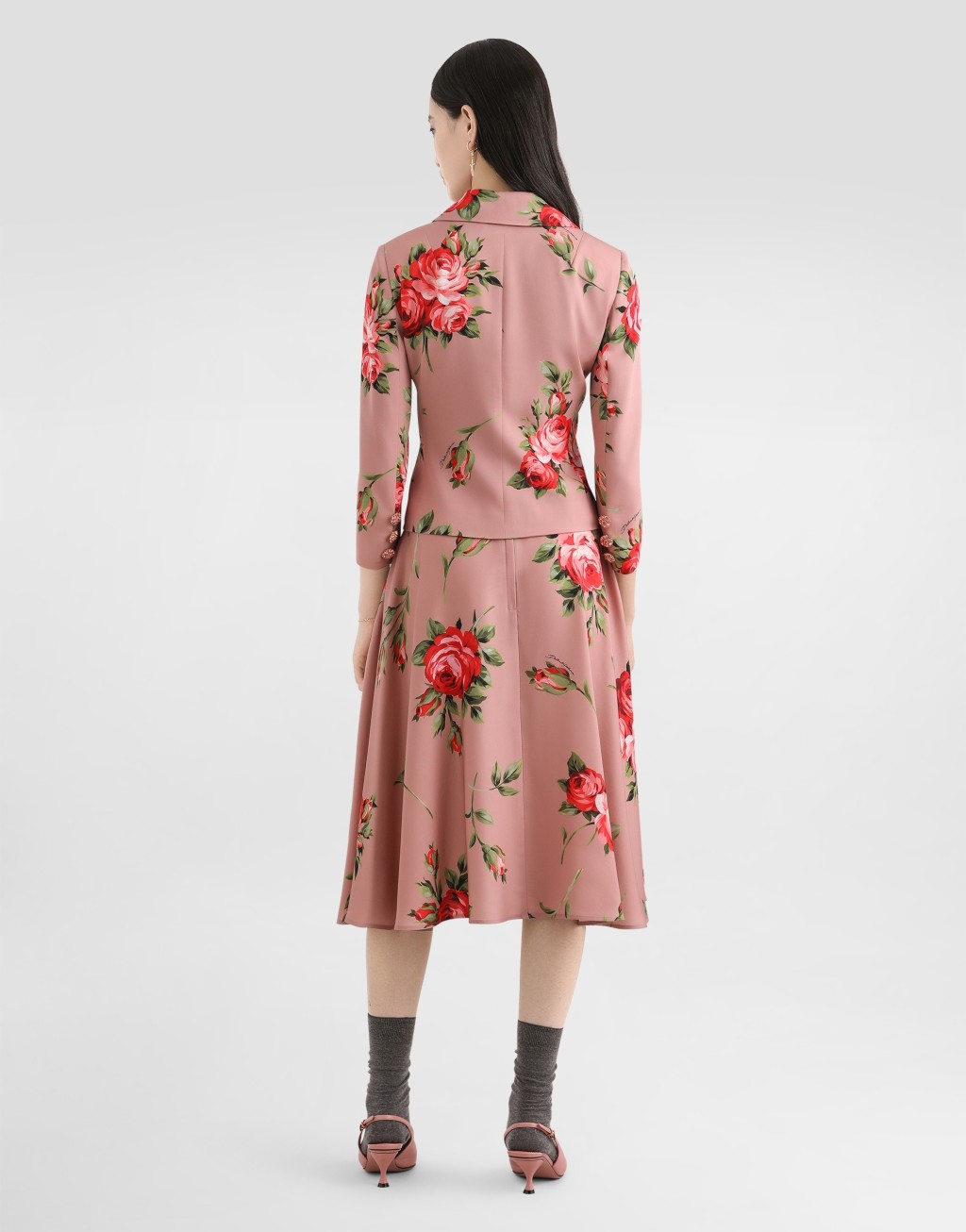 玫瑰花束印花中长半身裙3