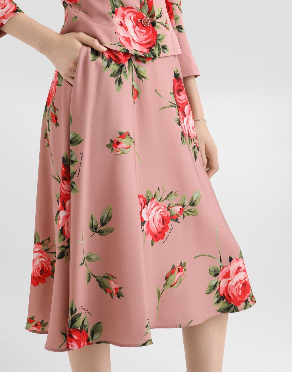 玫瑰花束印花中长半身裙4