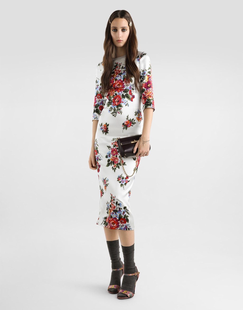 花束印花缎面紧身连衣裙2