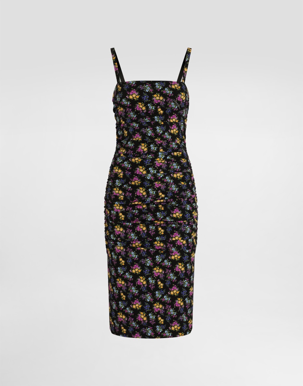 碎花印花素绉缎垂褶连衣裙1