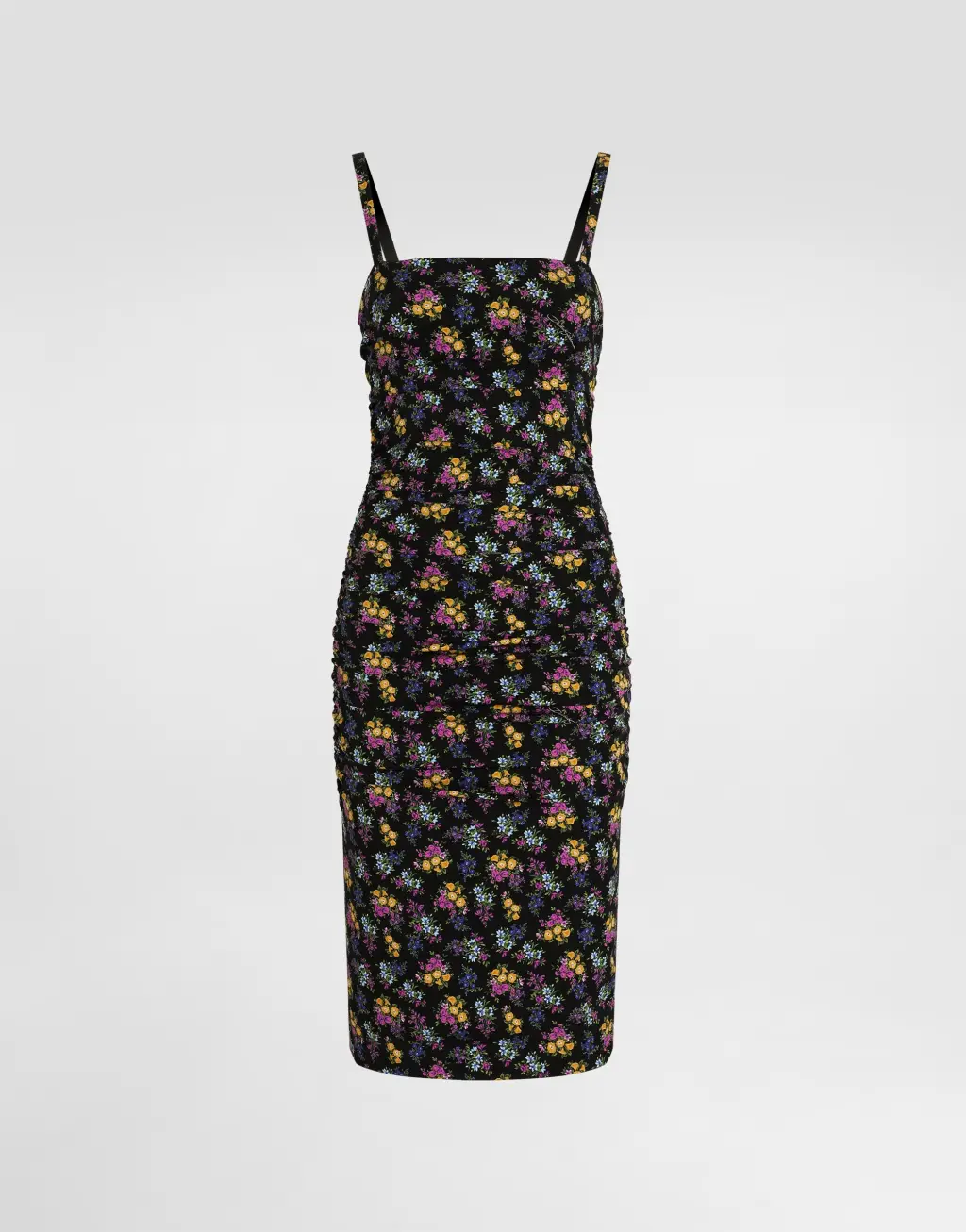 碎花印花素绉缎垂褶连衣裙