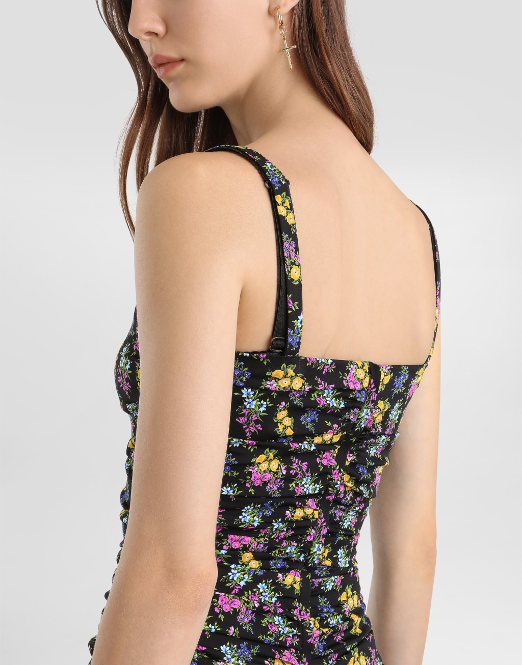 碎花印花素绉缎垂褶连衣裙5