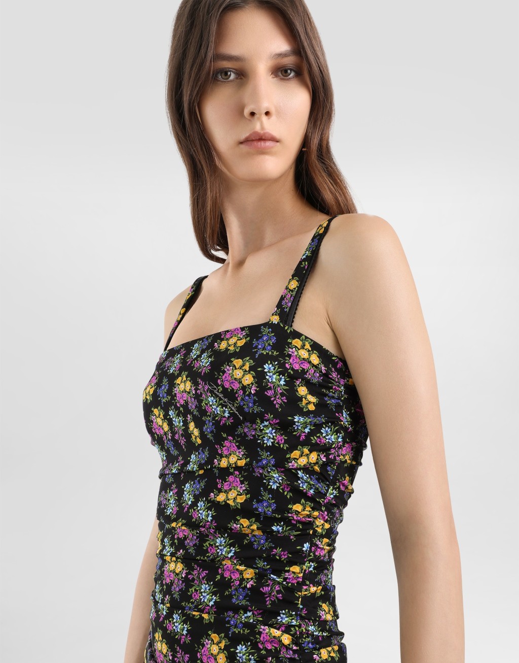 碎花印花素绉缎垂褶连衣裙4