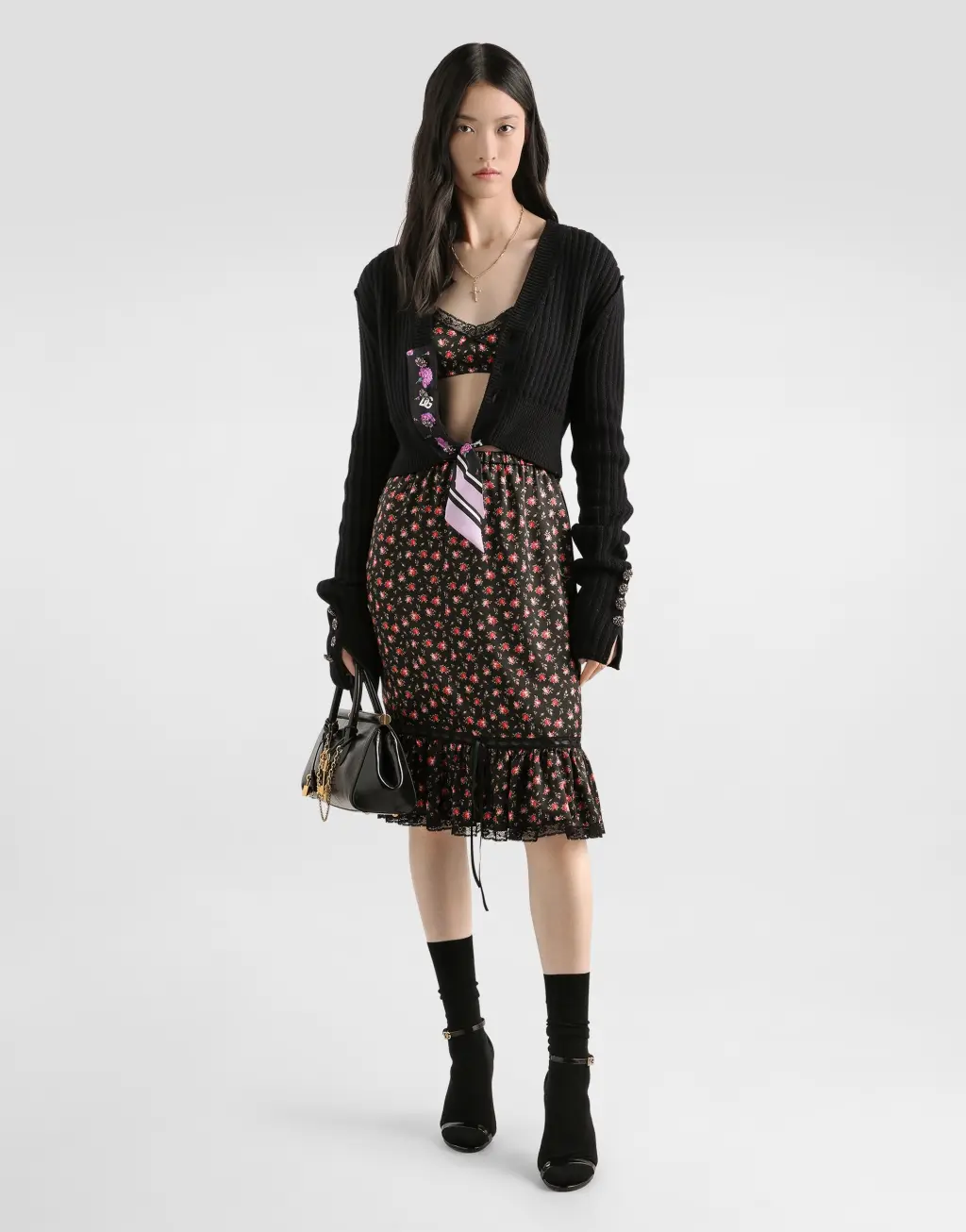 错位罗纹羊毛开衫：