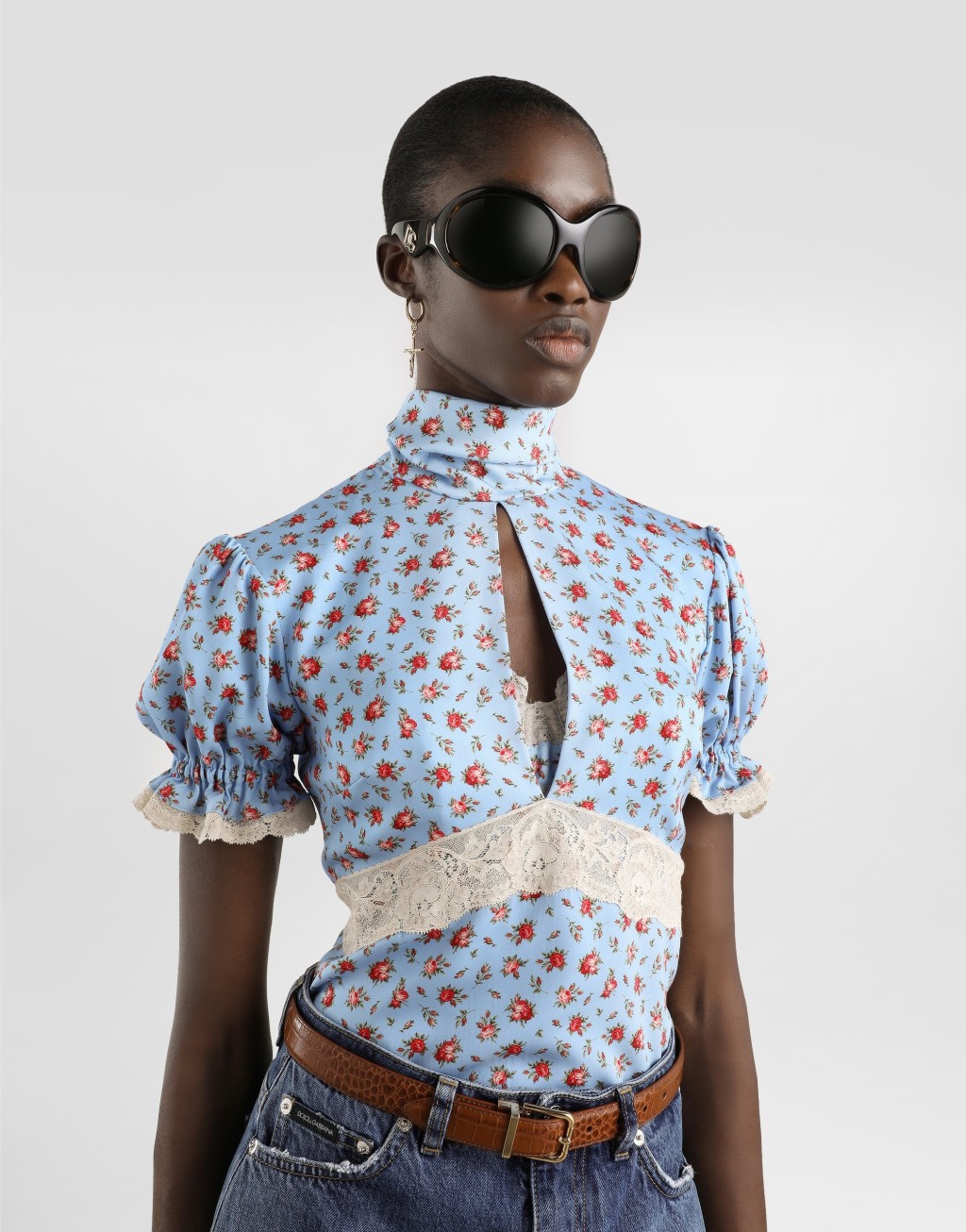 小玫瑰印花真丝绉缎上衣4