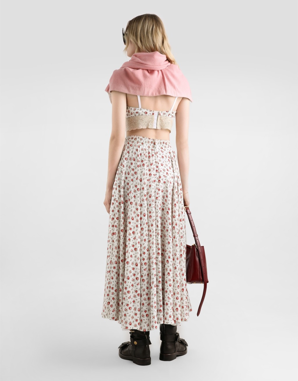 小玫瑰印花真丝缎面圆裙3