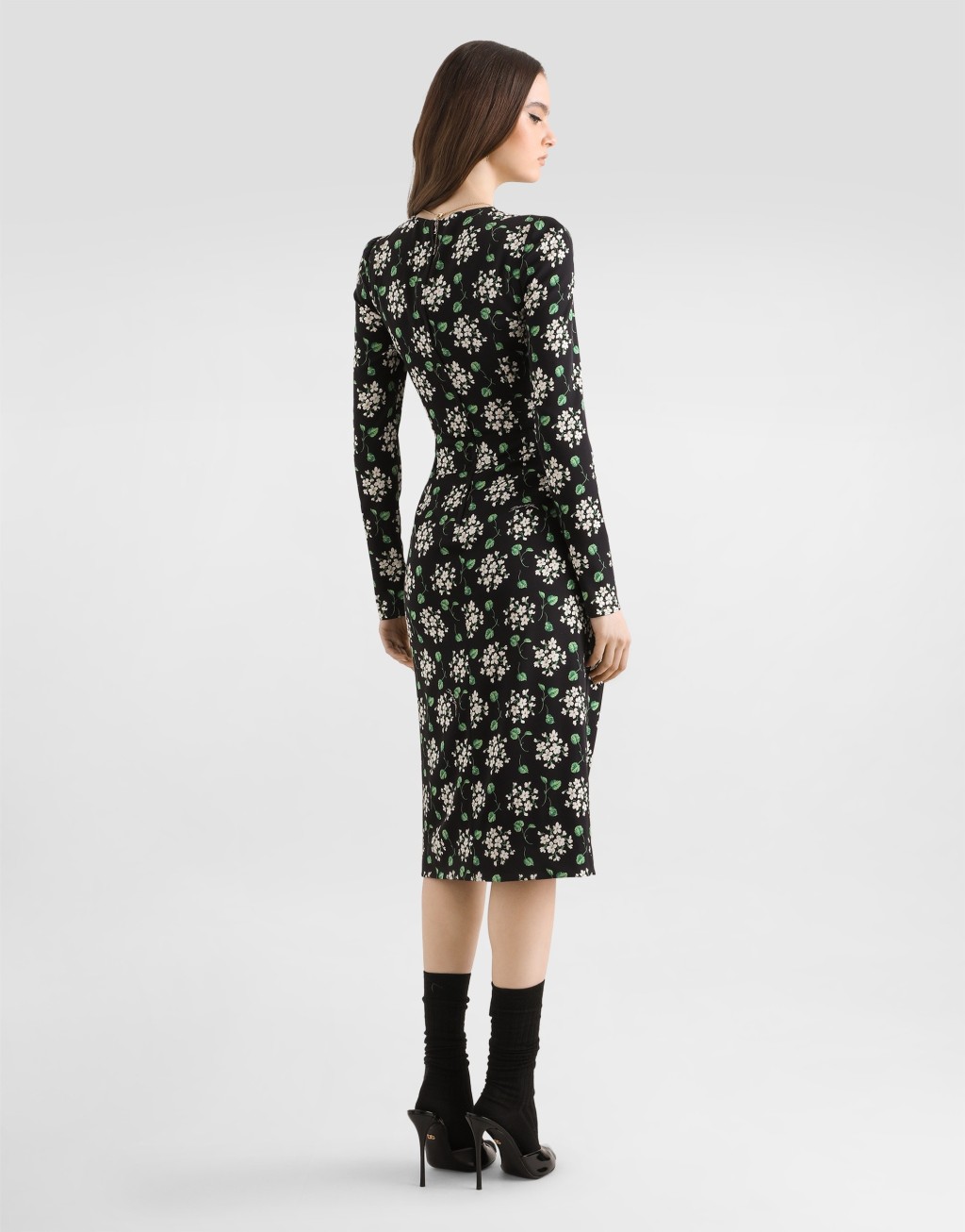 天竺葵花束印花真丝缎面连衣裙3