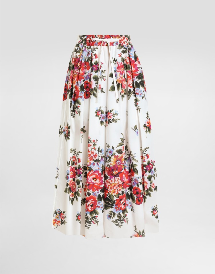 花束印花褶裥半身裙