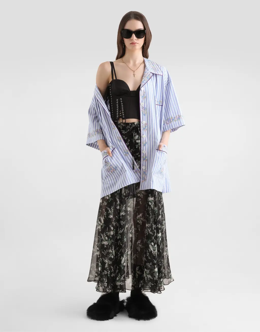 玫瑰与小花印花雪纺半身裙