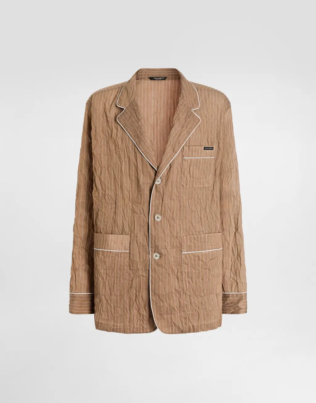 褶皱条纹布料衬衫式梳妆袍