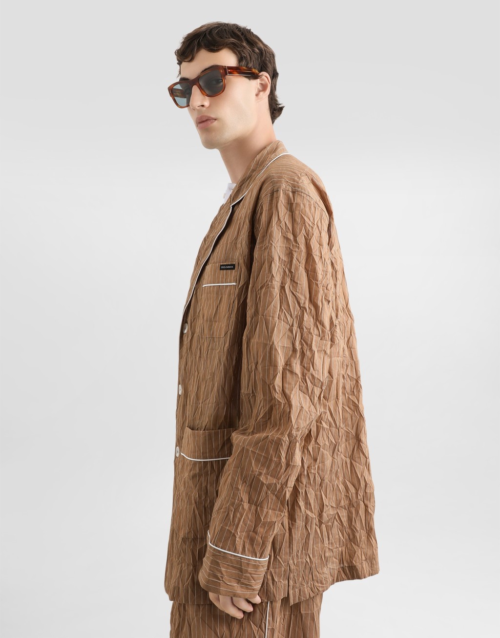 褶皱条纹布料衬衫式梳妆袍5