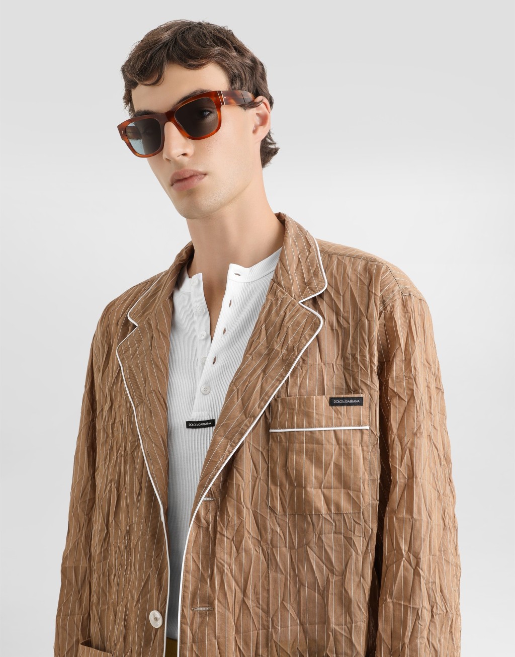 褶皱条纹布料衬衫式梳妆袍4